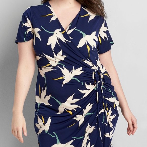 Plus size 26/28 Petite Lane Bryant Floral Drawstring Maxi Dress Womens Blue - Picture 3 of 3